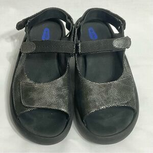 Wolky Black & Silver Jewel Sandals Sz 42 Adjustable Comfort Shoes Open Toe